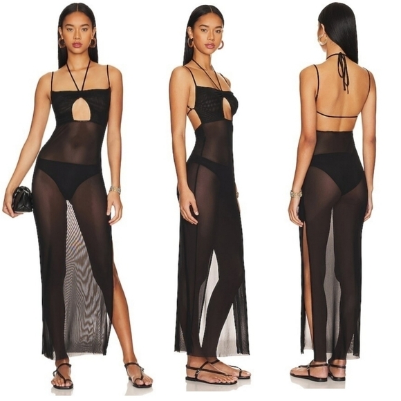 New WeWoreWhat Mesh Strappy Black Maxi Dress NWT Medium - Picture 1 of 12